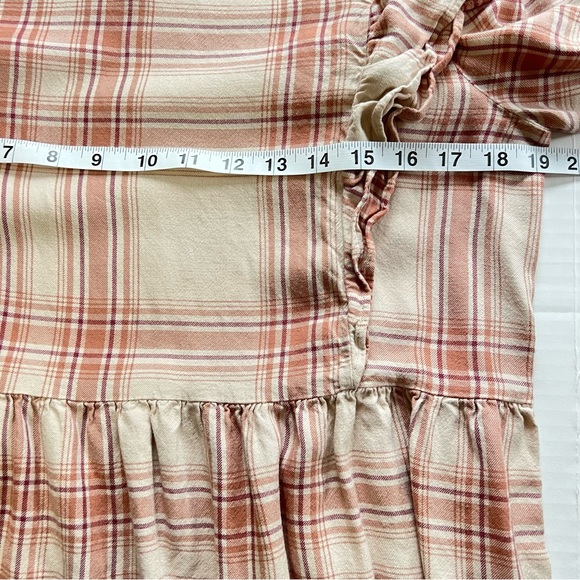 Loft Outlet Medium Pink Plaid Peplum Ruffle Top Blouse Long Sleeve 100% Viscose - Picture 5 of 7